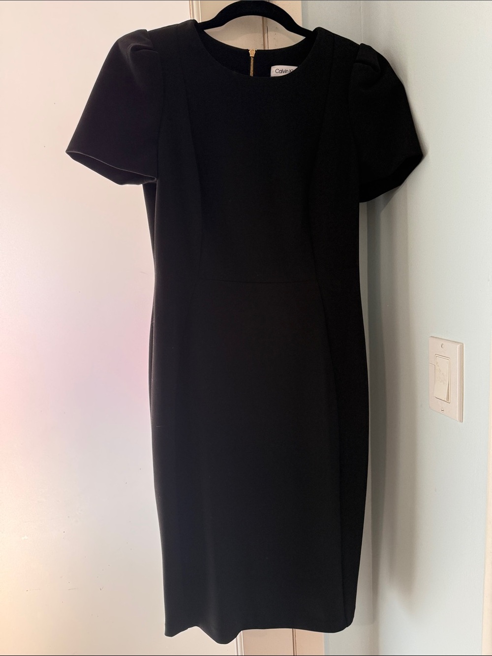 Calvin Klein Black Short-Sleeve Midi Sheath Dress